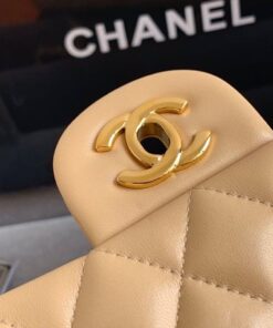Chanel Classic Double Flap Bag Medium Crossbody 10in/ 25.5cm Beige Gold Hardware For Women - Image 7
