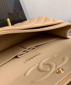 Chanel Classic Double Flap Bag Medium Crossbody 10in/ 25.5cm Beige Gold Hardware For Women - Image 5