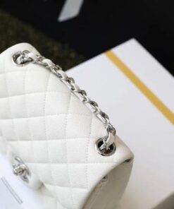 Chanel Classic Flap Bag Mini Crossbody 6.6in/ 17cm White Silver Hardware For Women - Image 14