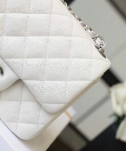 Chanel Classic Flap Bag Mini Crossbody 6.6in/ 17cm White Silver Hardware For Women - Image 16