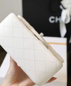 Chanel Classic Flap Bag Mini Crossbody 6.6in/ 17cm White Silver Hardware For Women - Image 15