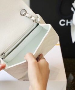 Chanel Classic Flap Bag Mini Crossbody 6.6in/ 17cm White Silver Hardware For Women - Image 19