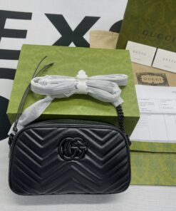 Gucci Marmont Matelasse Shoulder Bag Black For Women 9.5in/24cm - Image 27