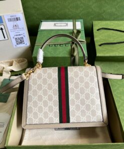 Gucci Ophidia Small Top Handle Bag 9.8in/ 25cm Beige/ White Gold Hardware For Women 651055 UULAG 9682 - Image 6