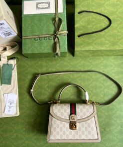 Gucci Ophidia Small Top Handle Bag 9.8in/ 25cm Beige/ White Gold Hardware For Women 651055 UULAG 9682 - Image 5