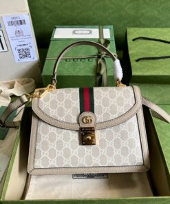 Gucci Ophidia Small Top Handle Bag 9.8in/ 25cm Beige/ White Gold Hardware For Women 651055 UULAG 9682 - Image 4