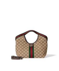 Gucci Giglio Small Tote Bag 9.8in/ 25cm ‎Beige/ Dark Brown Gold Hardware For Women 860845 AAF8L 2547
