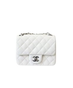 Chanel Classic Flap Bag Mini Crossbody 6.6in/ 17cm White Silver Hardware For Women - Image 10