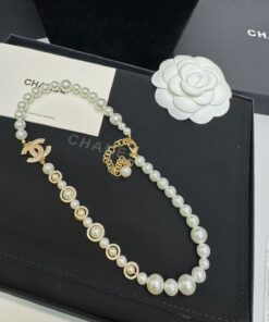 Chanel Pearl Bow Necklace White For Women - Image 6