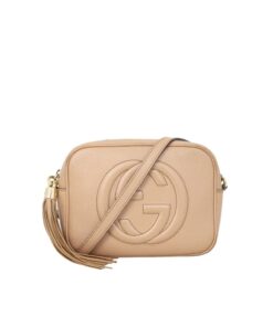 Gucci Soho Disco Small Crossbody Bag 8in/ 21cm Beige Gold Hardware For Women GG 308364