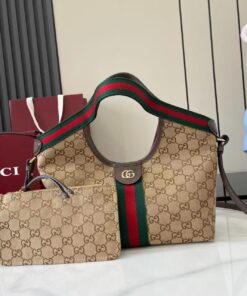 Gucci Giglio Small Tote Bag 9.8in/ 25cm ‎Beige/ Dark Brown Gold Hardware For Women 860845 AAF8L 2547 - Image 3