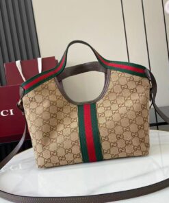 Gucci Giglio Small Tote Bag 9.8in/ 25cm ‎Beige/ Dark Brown Gold Hardware For Women 860845 AAF8L 2547 - Image 5