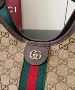 Gucci Giglio Small Tote Bag 9.8in/ 25cm ‎Beige/ Dark Brown Gold Hardware For Women 860845 AAF8L 2547 - Image 7