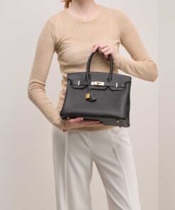 Alternative view of Hermes Birkin Top Handle Bag 11.8in/ 30cm Black Gold Hardware For Women