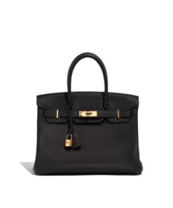 Hermes Birkin Top Handle Bag 11.8in/ 30cm Black Gold Hardware For Women
