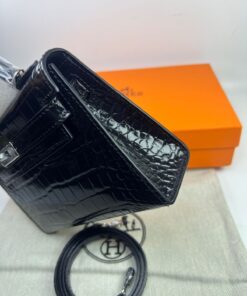 Hermes Kelly Mini 19 Top Handle Bag 7.5in/ 19cm Black Silver Hardware For Women - Image 11