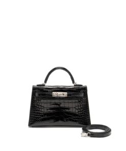 Hermes Kelly Mini 19 Top Handle Bag 7.5in/ 19cm Black Silver Hardware For Women - Image 7