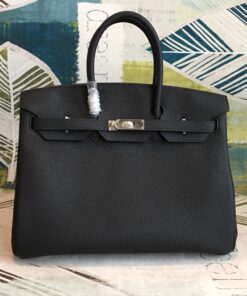 Hermes Birkin Top Handle Bag 11.8in/ 30cm Black Silver Hardware For Women - Image 3