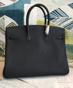 Hermes Birkin Top Handle Bag 11.8in/ 30cm Black Silver Hardware For Women - Image 4