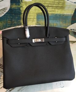 Hermes Birkin Top Handle Bag 11.8in/ 30cm Black Silver Hardware For Women - Image 7