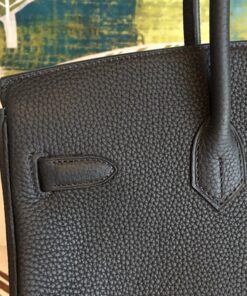 Hermes Birkin Top Handle Bag 11.8in/ 30cm Black Silver Hardware For Women - Image 5
