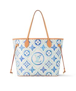 Louis Vuitton Neverfull MM Tote Bag 12.2in/ 31cm Blue Gold Hardware For Women M11263