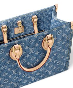 Louis Vuitton OnTheGo MM Tote Bag 13.8in/ 35cm Denim Blue Gold Hardwar For Women M46871 - Image 4