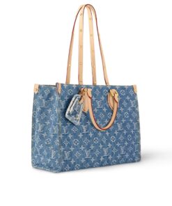 Louis Vuitton OnTheGo MM Tote Bag 13.8in/ 35cm Denim Blue Gold Hardwar For Women M46871 - Image 3