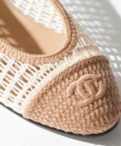 Chanel Raffia Ballet Flats White/Beige For Women G46352-B19806-NAFBO - Image 3