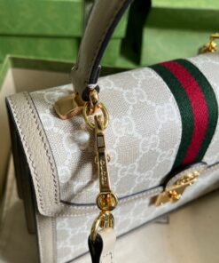 Gucci Ophidia Small Top Handle Bag 9.8in/ 25cm Beige/ White Gold Hardware For Women 651055 UULAG 9682 - Image 9