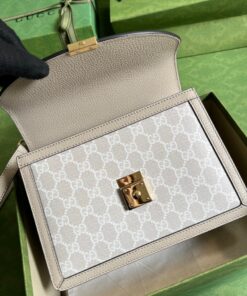 Gucci Ophidia Small Top Handle Bag 9.8in/ 25cm Beige/ White Gold Hardware For Women 651055 UULAG 9682 - Image 7