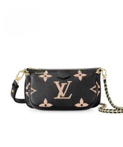Louis Vuitton Multi Pochette Accessoire Shoulder Bag 9.8in/ 25cm Black/ Cream Monogram Empreinte Gold Hardware For Women M45777