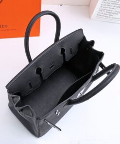 Hermes Birkin Top Handle Bag 11.8in/ 30cm Black Silver Hardware For Women - Image 9