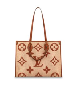 Louis Vuitton Onthego MM Tote Bag 13.8in/ 35cm Natural Beige Raffia Gold Hardware For Women M57707