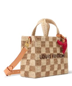 Louis Vuitton Shopper Mini Tote Bag 10.2in/ 26cm Natural Beige Raffia Gold Hardware N40898
