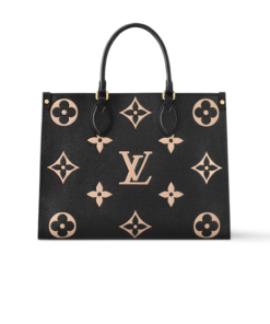 Louis Vuitton OnTheGo MM Tote Bag 13.8in/ 35cm Black/Beige Gold Hardware For Women M45495