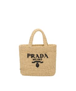 Prada Small Crochet Tote Bag 9.4 in/ 24cm Beige Raffia For Women 1BG422_2A2T_F0018_V_OOL