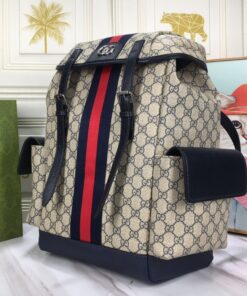 Alternative view of Gucci Ophidia Medium GG Supreme Canvas Backpack Beige Blue 40cm 598140 HUHAN 4079
