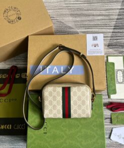 Gucci Ophidia Mini GG Bag Beige And Ebony GG Supreme Canvas, With Beige For Women 7in/17.5cm GG - Image 3