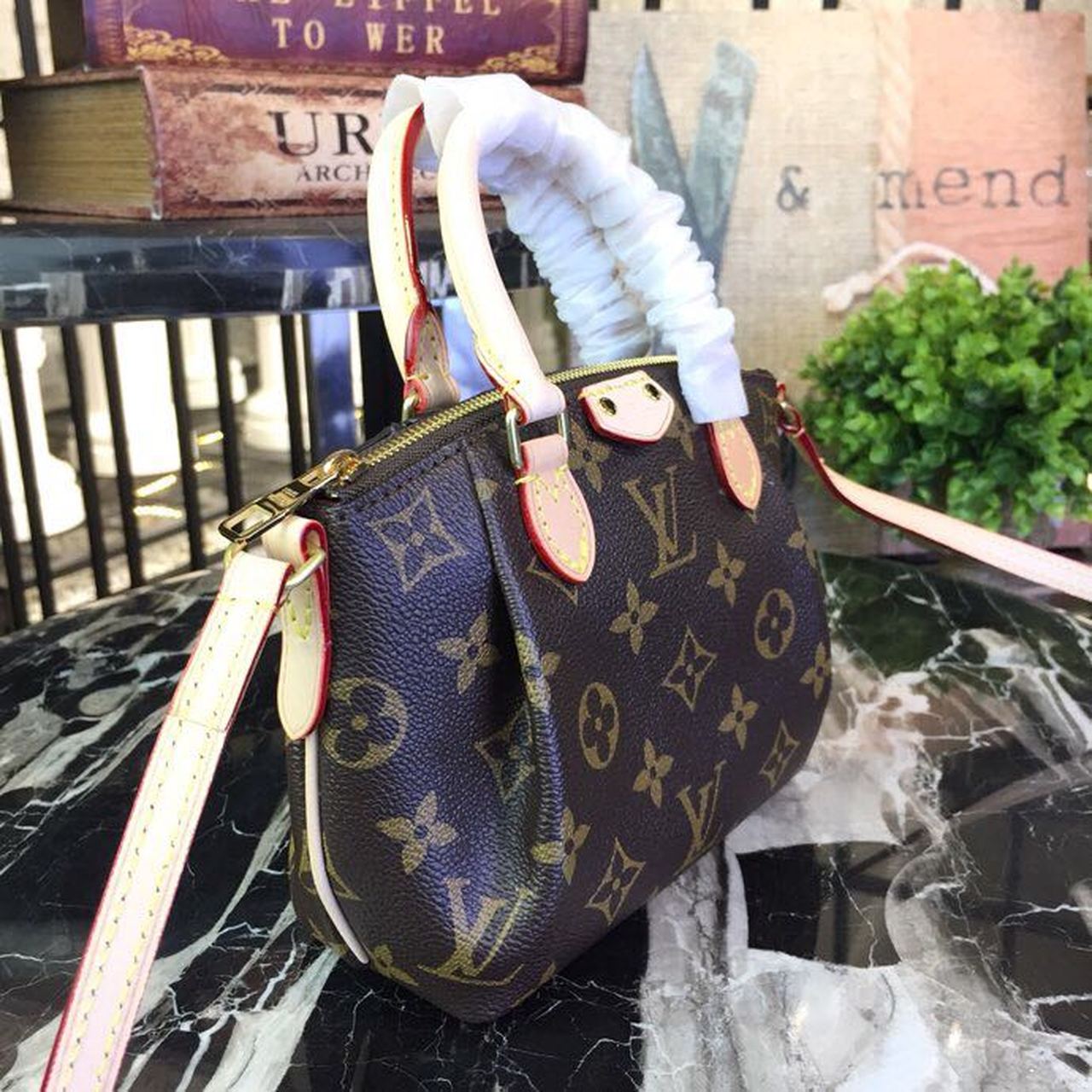 Louis Vuitton Turenne Nano Top Handle Bag 6.7in/ 17cm Brown Monogram Canvas Gold Hardware For Women M61253 - Image 4