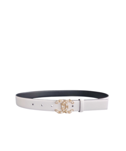 Chanel Double C Buckle 30mm Belt White Gold Hardware For Women