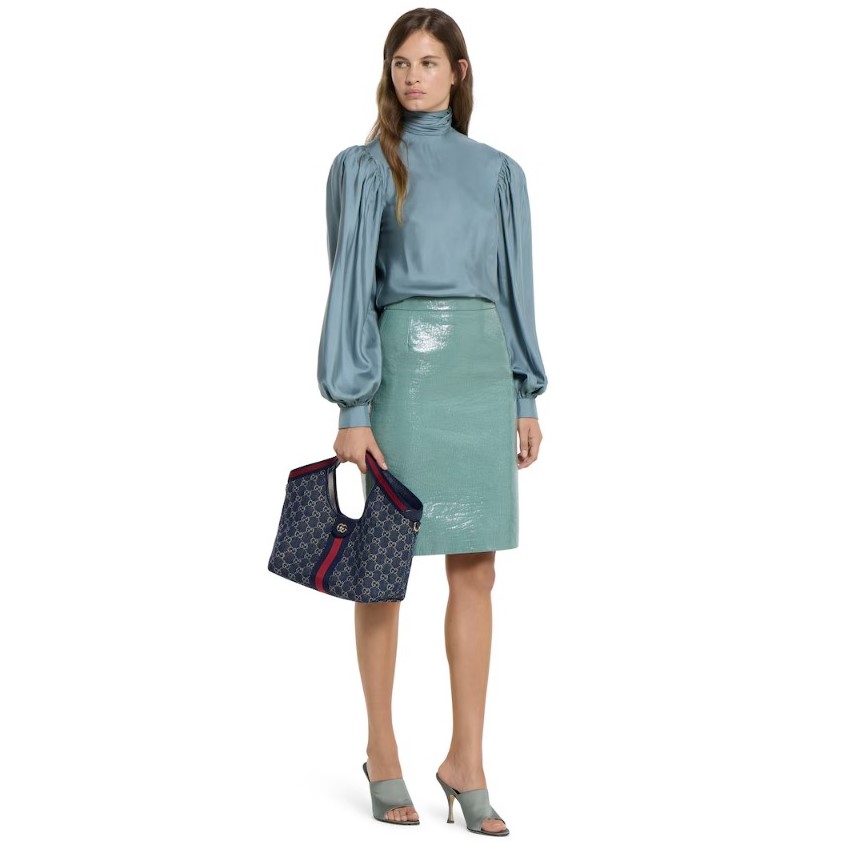 Gucci Giglio Small Tote Bag 9.8in/ 25cm Blue/ White Denim Gold Hardware For Women 860845 FAFRW 8864 - Image 2