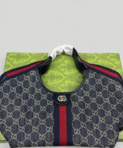 Gucci Giglio Small Tote Bag 9.8in/ 25cm Blue/ White Denim Gold Hardware For Women 860845 FAFRW 8864 - Image 3