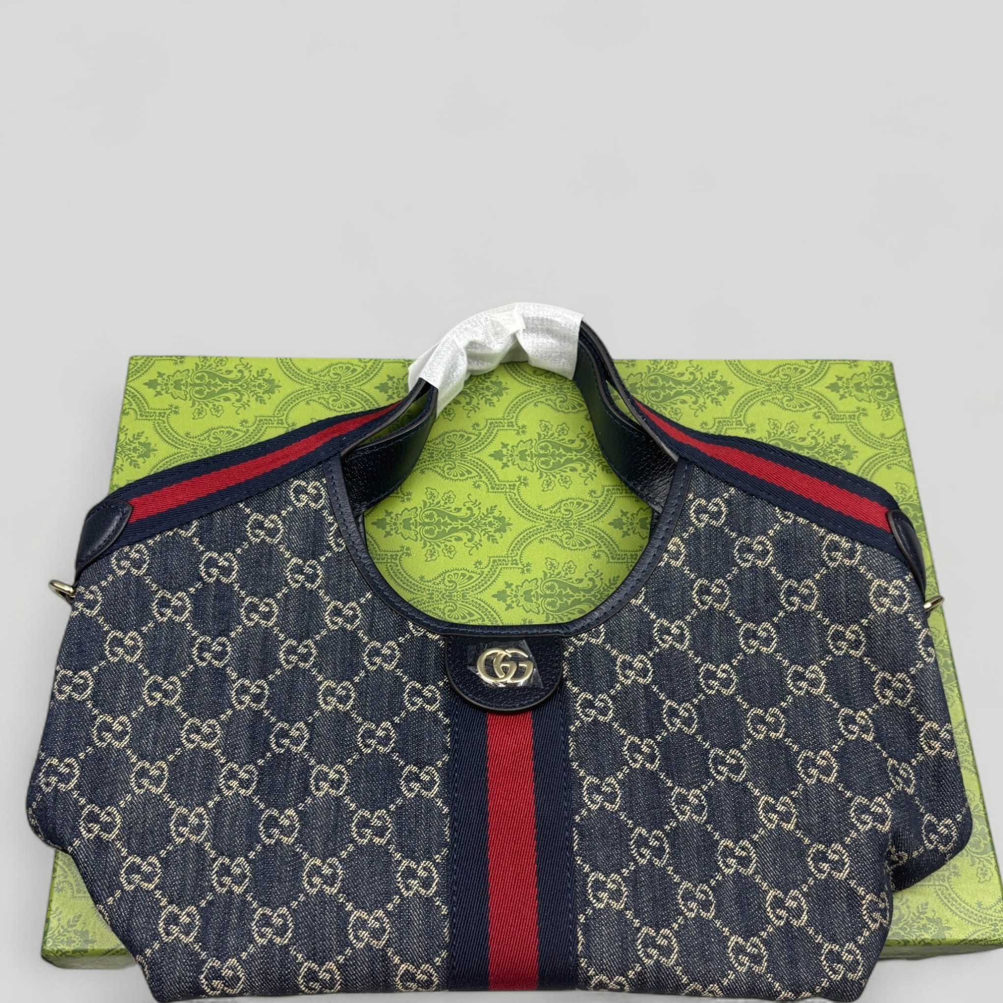 Gucci Giglio Small Tote Bag 9.8in/ 25cm Blue/ White Denim Gold Hardware For Women 860845 FAFRW 8864 - Image 3