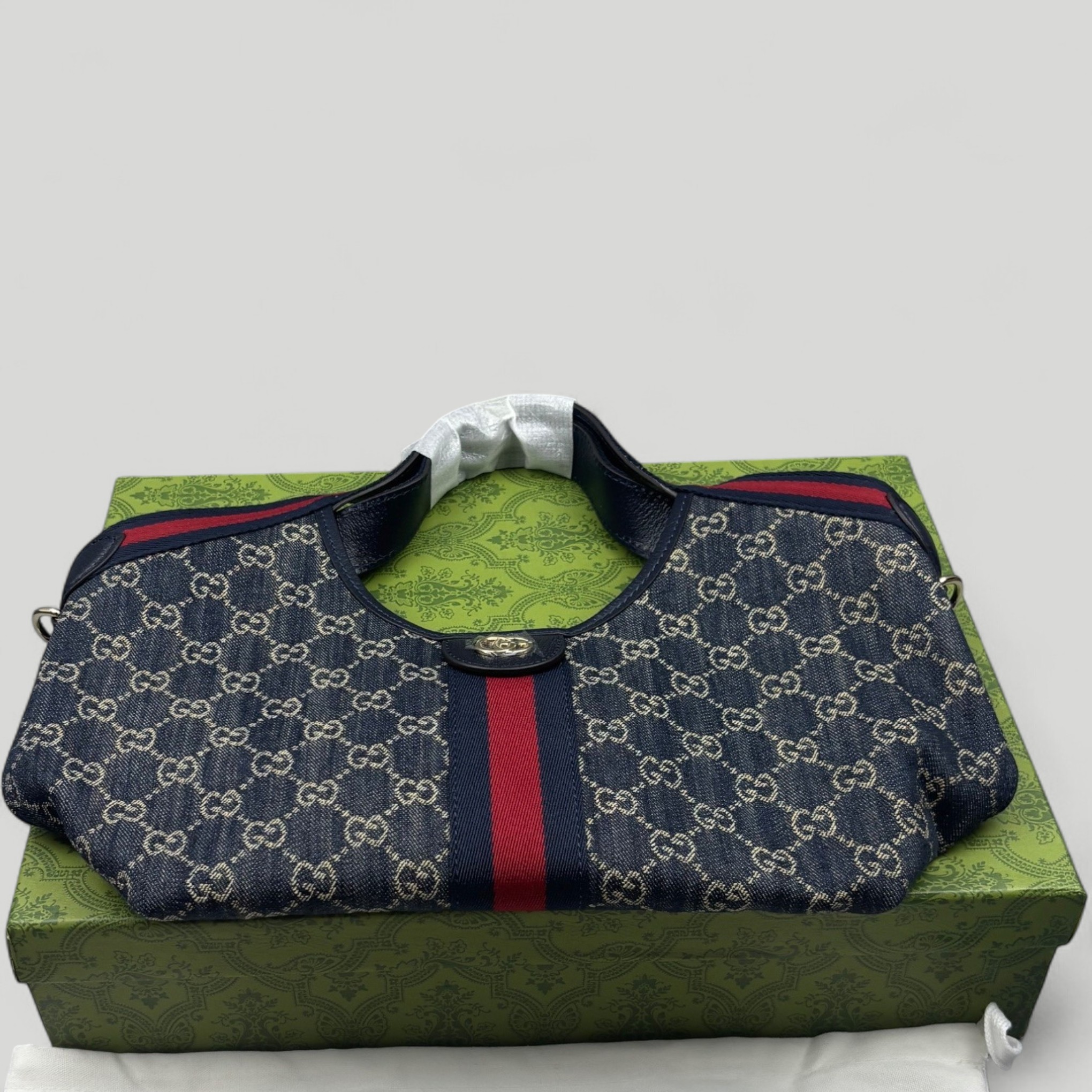Gucci Giglio Small Tote Bag 9.8in/ 25cm Blue/ White Denim Gold Hardware For Women 860845 FAFRW 8864 - Image 4
