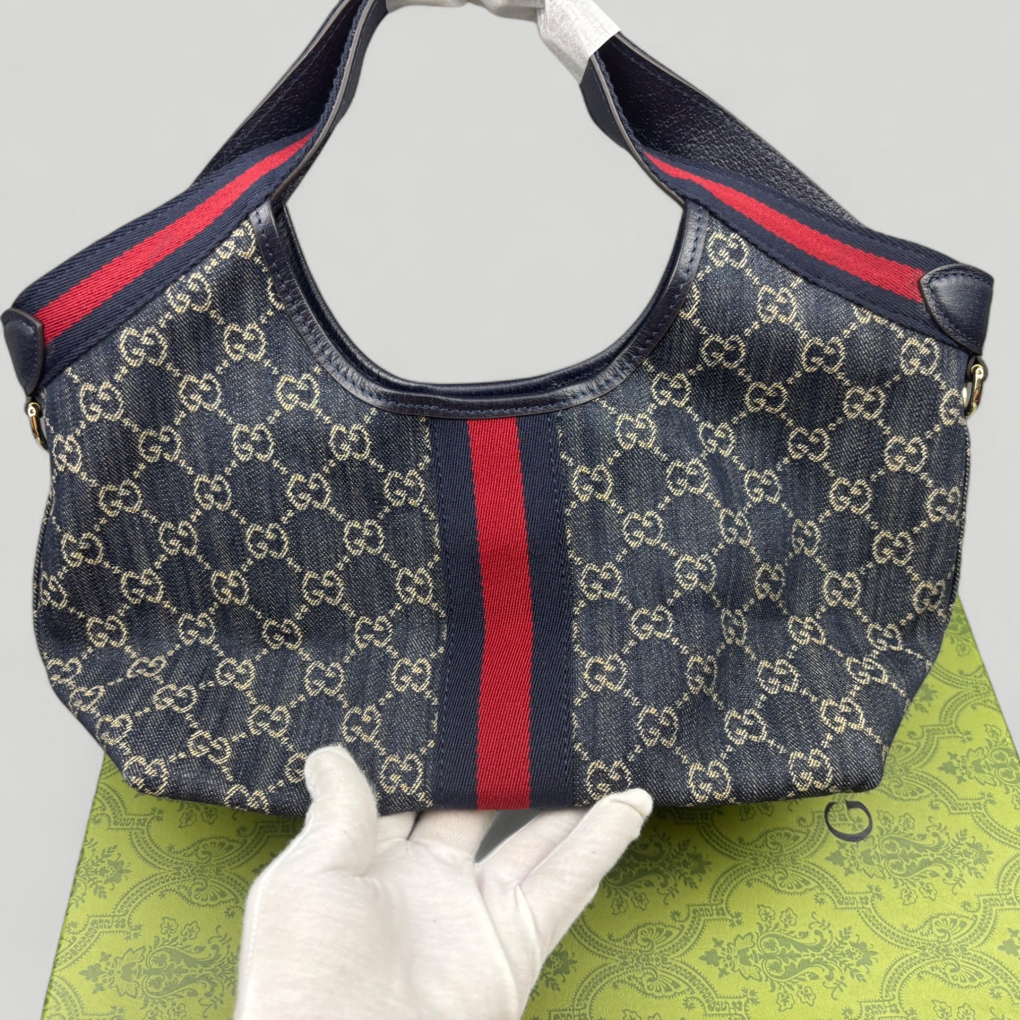 Gucci Giglio Small Tote Bag 9.8in/ 25cm Blue/ White Denim Gold Hardware For Women 860845 FAFRW 8864 - Image 6