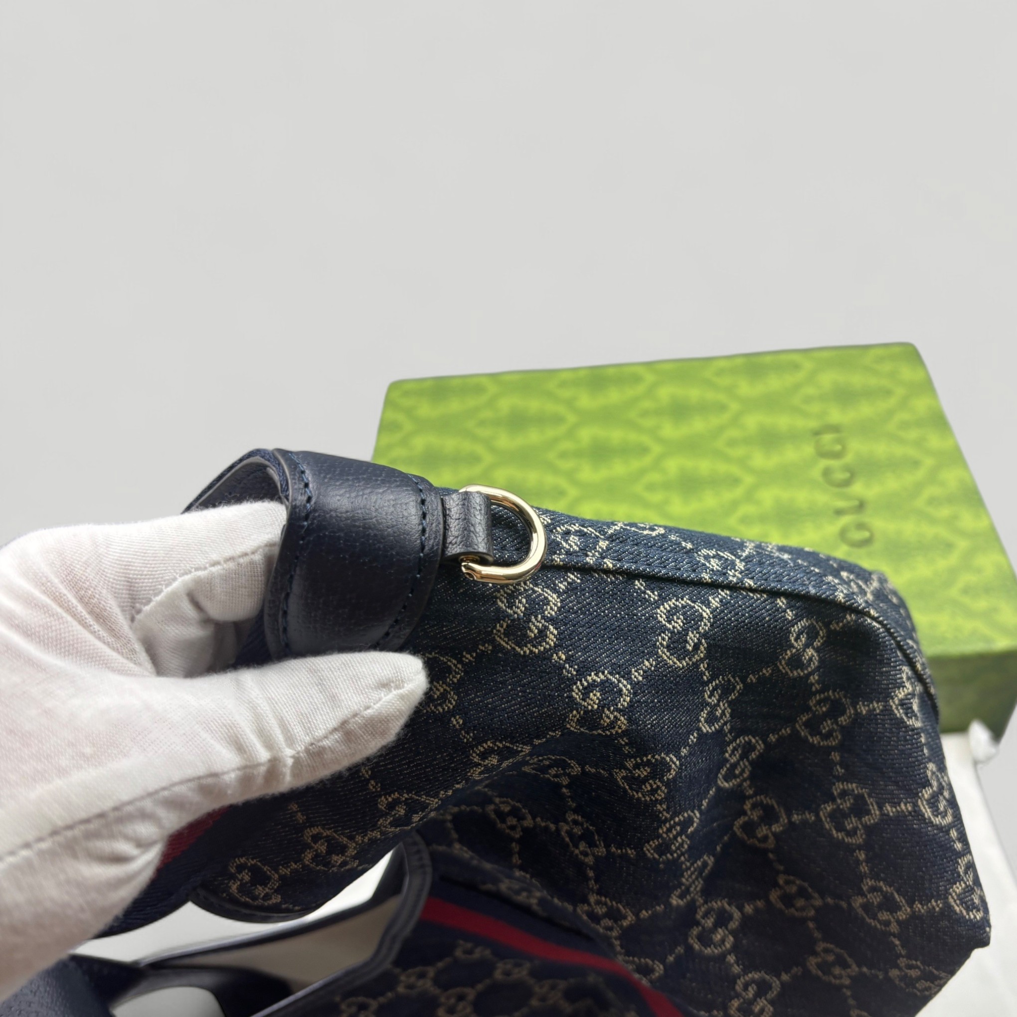 Gucci Giglio Small Tote Bag 9.8in/ 25cm Blue/ White Denim Gold Hardware For Women 860845 FAFRW 8864 - Image 7