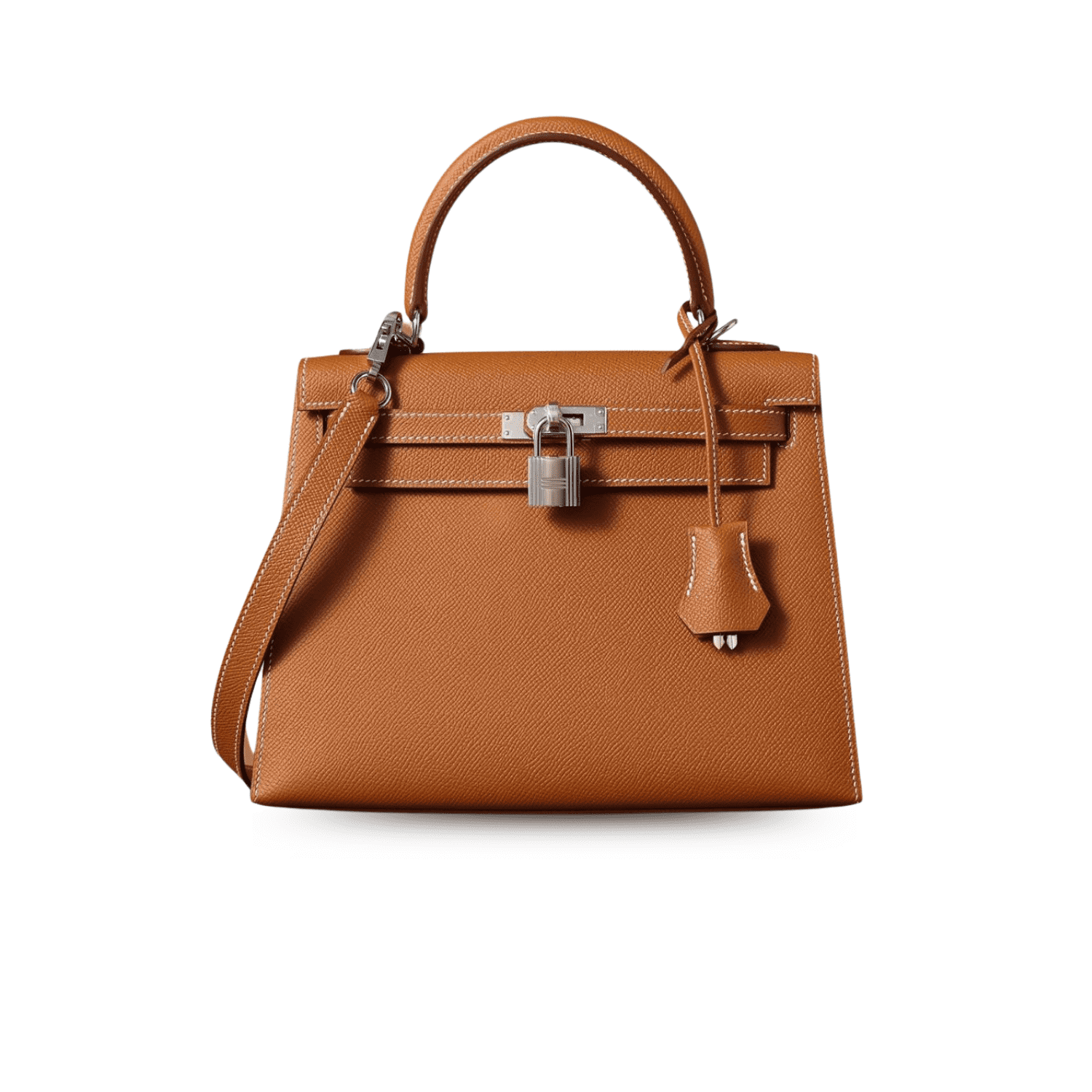 Hermes Kelly Epsom Top Handle Bag 9.8in/ 25cm Brown Silver Hardware For Women - Image 7