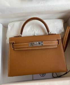 Hermes Kelly Mini Top Handle Bag 7.5in/ 19cm Brown Epsom Palladium Hardware For Women - Image 3