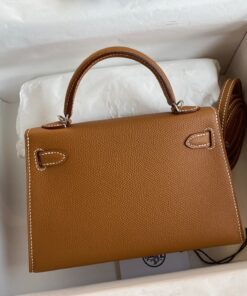 Hermes Kelly Mini Top Handle Bag 7.5in/ 19cm Brown Epsom Palladium Hardware For Women - Image 4